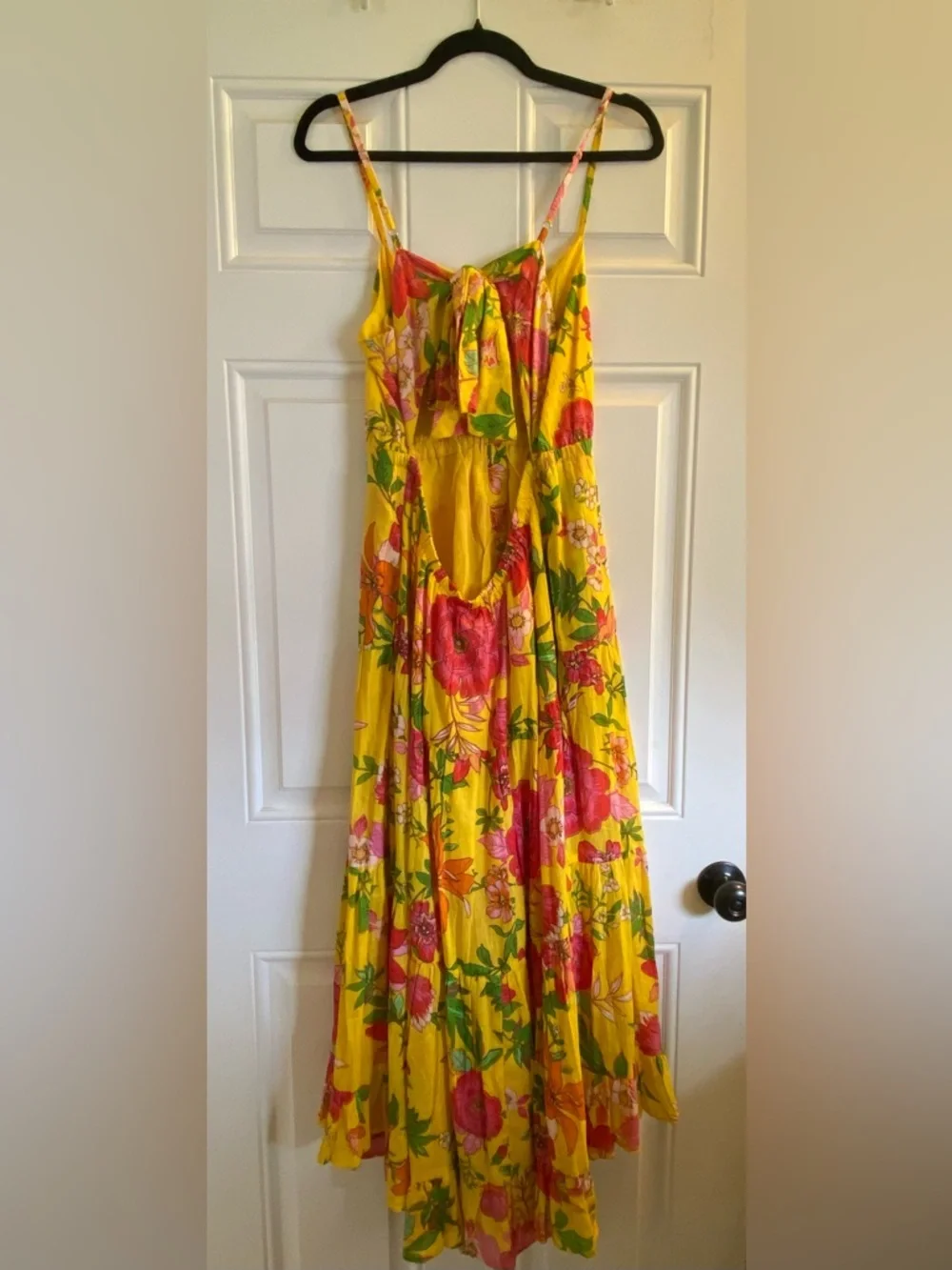 Sunny Yellow Floral Maxi Dress with Spaghetti Straps - Picture 4 of 9